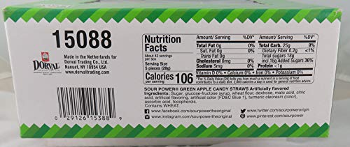 Sour Power, Candy Straws 1.75 (Pack Of 24), Green Apple, 42 Ounce
