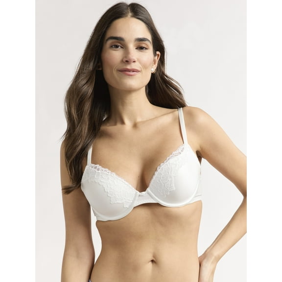 Joyspun Women's Bridal Satin Push Up Bra with Lace Trim, Sizes 34B-40C