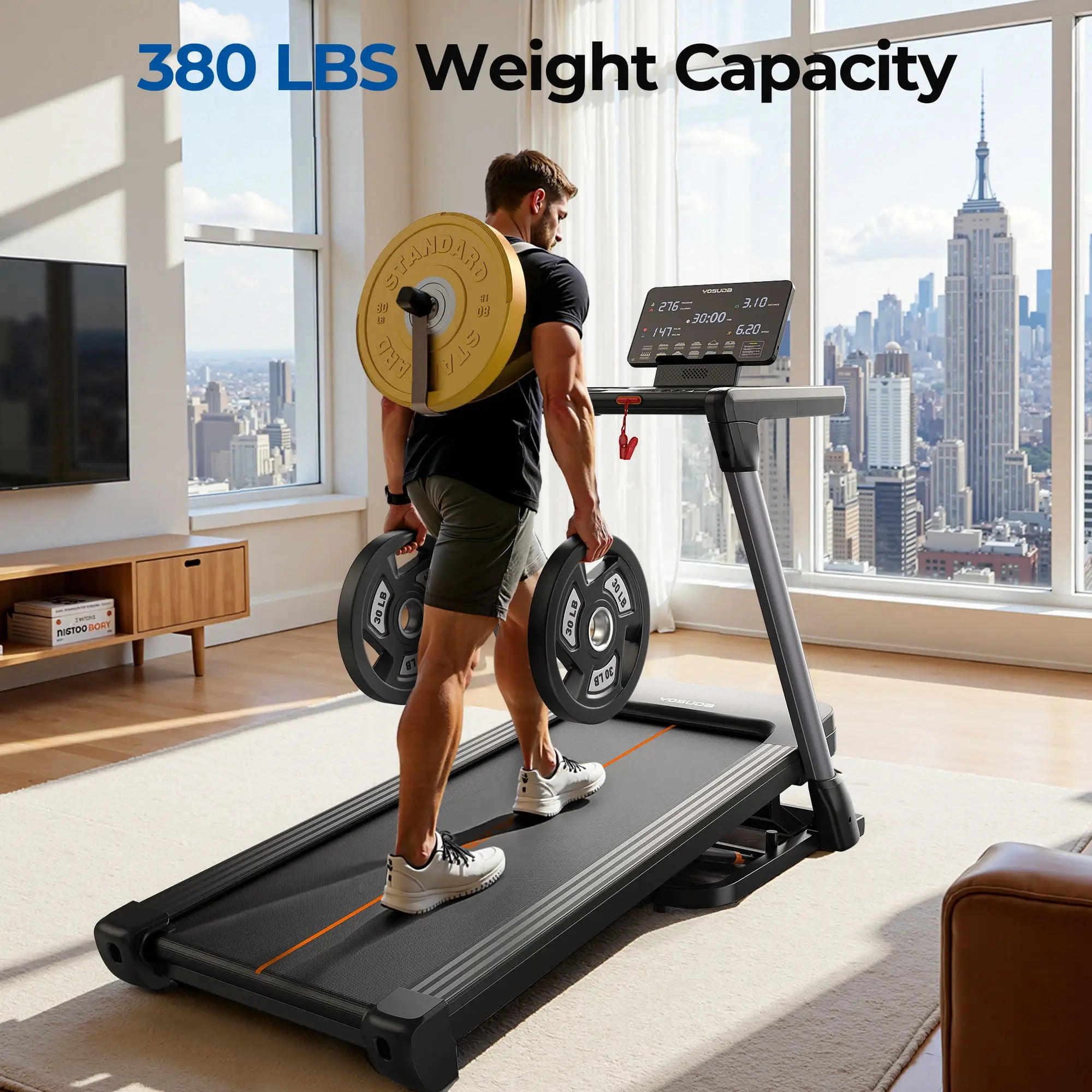 Auto Incline Treadmill, Foldable 18% Incline Heavyduty Treadmills for Home, 3.0HP, 8.7 MPH, 380 lbs Capacity, Wide Belt Indoor Running Machine for Home Gym