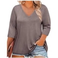thumbnail image 1 of BLVB Womens Plus Size T-Shirts V Neck 3/4 Sleeve Tops Spring Fall Shirts Casual Basic Loose Fit Tunic Tees Clothes, 1 of 6