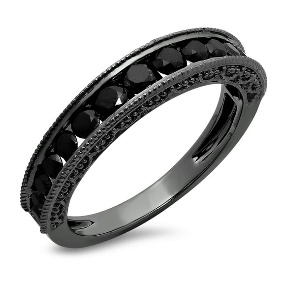 Dazzlingrock Collection 0.85 Carat (ctw) Black Rhodium Plated 14K Black Diamond Bridal Anniversary Band, White Gold, Size 5.5