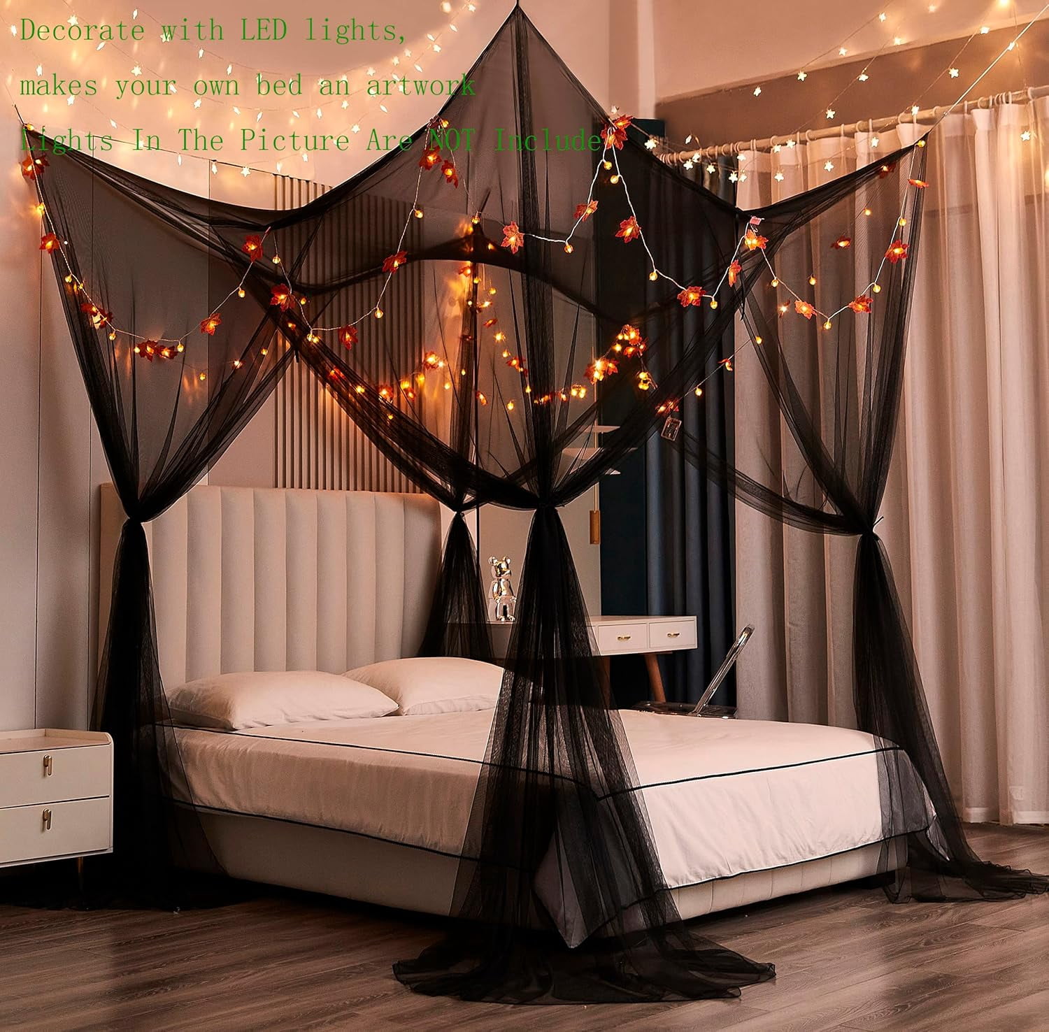 Bed Cover, Full Bed Curtain, Courtyard Mosquito Net Curtain, Indoor and Outdoor Mosquito Net, Gothic Black Bed Cover, Halloween Decorative Mesh Canopy Curtain