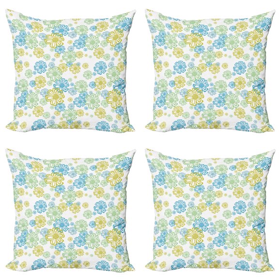Ambesonne Modern Throw Pillow Cover 4 Pack, Ornate Flourish Pattern, 16", Blue Green Apple Green