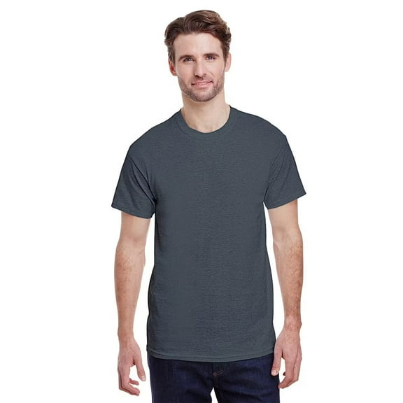 Gildan Heavy Cotton Crewneck T-Shirt, Short Sleeve Classic Fit Tee for Men, Dark Heather, 5XL