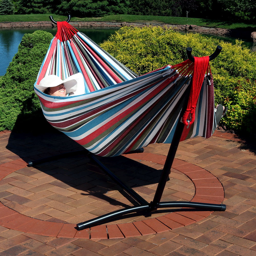 Sunnydaze Extra Large Brazilian Double Hammock With Stand And Carry Bag