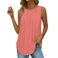 thumbnail image 2 of BSDJILFG Plus Size Tank Tops for Women Loose Fit Sleeveless Vest Summer Outfits Round Neck Flowy Tunic Pleated Blouse with Curved Hem, 2 of 6