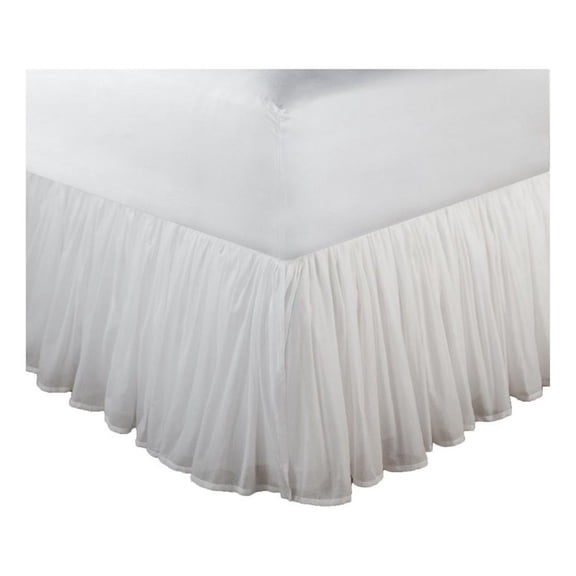 Benjara Twin Bed Skirt & Cotton Voile Drop - Ruffled Edge- White