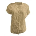 thumbnail image 5 of Baberdicy Women's V-Neck Linen Shirt - Summer Minimalist Solid Color Casual Blouse, Loose Fit Breathable Button down Top (Khaki | L), 5 of 5