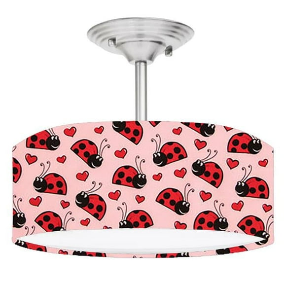 888 Cool Fans DR-0001154 Ladybug Ladybugs 2-Light Brushed Nickel Drum Style LED Lamp Fixture