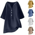 thumbnail image 4 of Lovskoo Cotton Linen Summer Tops for Women 2024 V Neck Half Sleeve Solid Color Loose Tops Shirt Coffee, 4 of 4