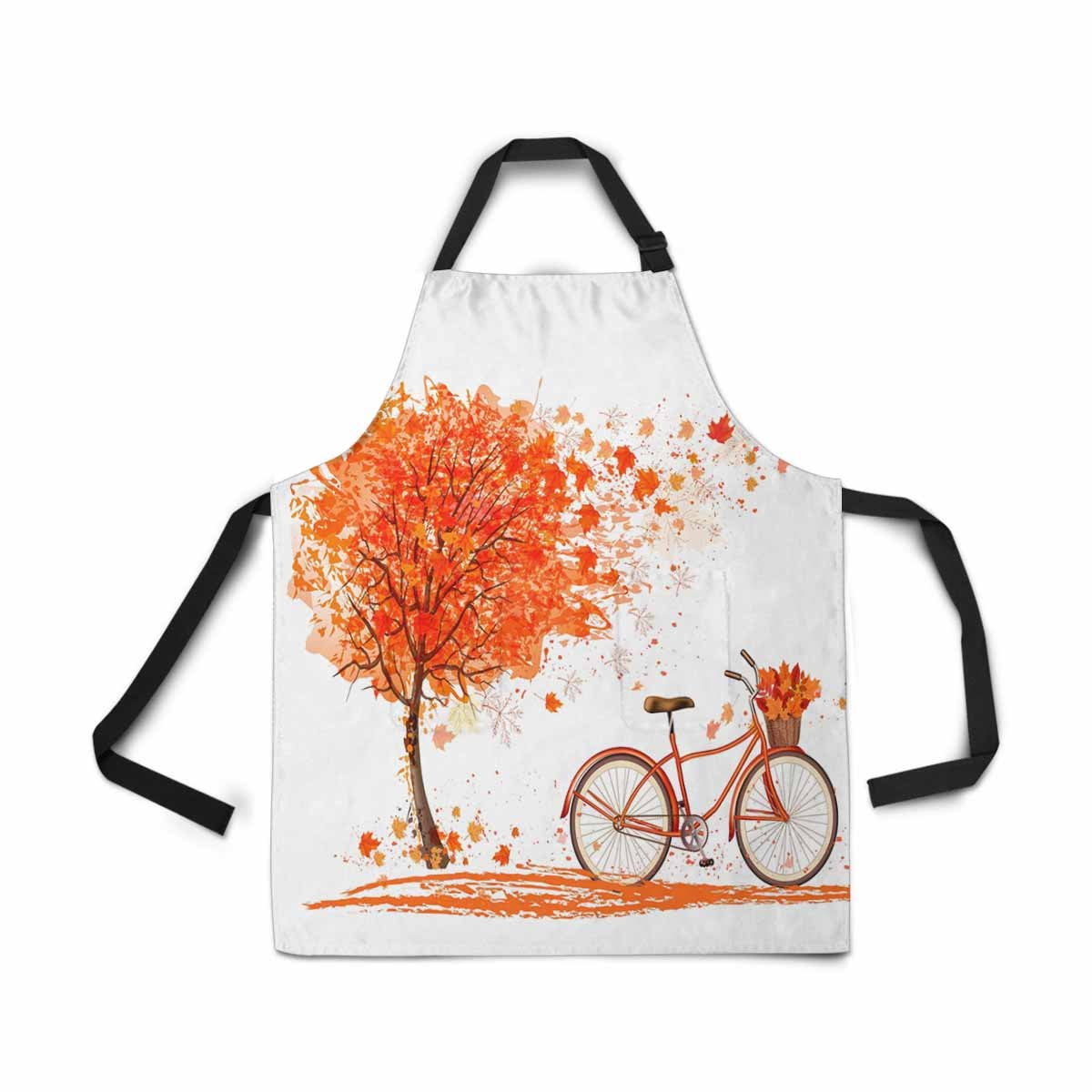 ASHLEIGH Autumn Fall Big Tree Leaf Bicycle Apron Kitchen Cook for Women Men Girls Chef with Pockets Maple Leaves Bike Funny Adjustable Bib Baking Paint Cooking Apron Dress