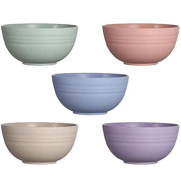 BPA-Free Unbreakable Bowls, Set of 5, Microwave Safe, Reusable Wheat Straw Bowl for Cereal Salad Fruit Rice Noodles, Healthy Tableware, Deep Design Prevents Splashing, Lightweight