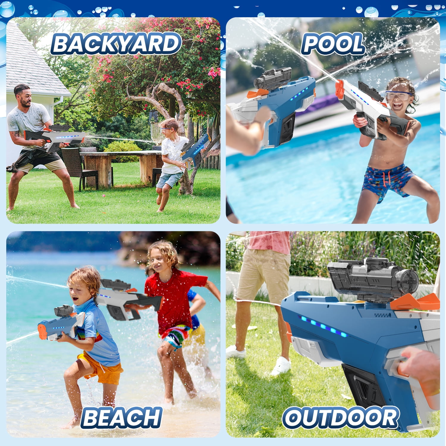 JoyStone Electric Water Blaster with Light, Automatic Manual Suction 2-in-1 Water Blaster for Adult Kids, Squirt Blaster 39 Ft Range, Pool Beach Outdoor Party Toys, Blue