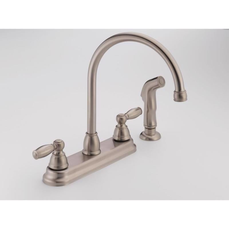Peerless Claymore Apex Two Handle Stainless Steel Kitchen Faucet Side Wand Included