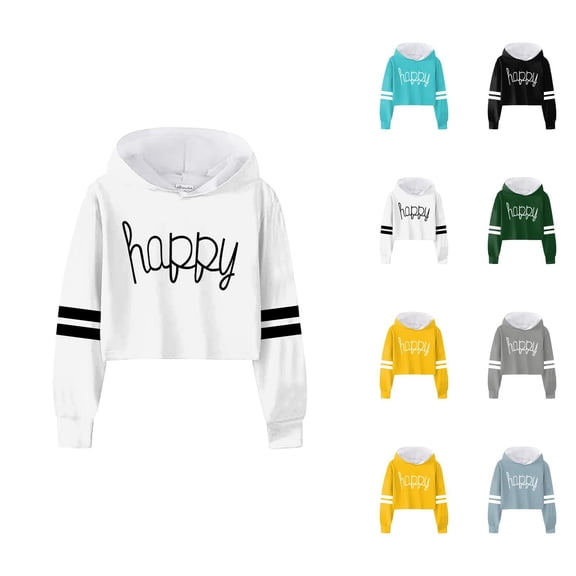 Girls Hoodies Girls Sweatshirt Girls Boys Casual Loose Active Full Sleeves Hoodies Sweatshirts Hooded Short Pullover Letter Print Striped Teen Crop Tops Girls Tops Women'S Fashion