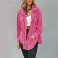 thumbnail image 2 of BiZtdJrK Womens Soft Polar Fleece Jacket Casual Button Down Lapel Blouse Jackets Solid Color Long Sleeve Shirts Coat with Pockets Dollar Sales Hot Pink L, 2 of 7