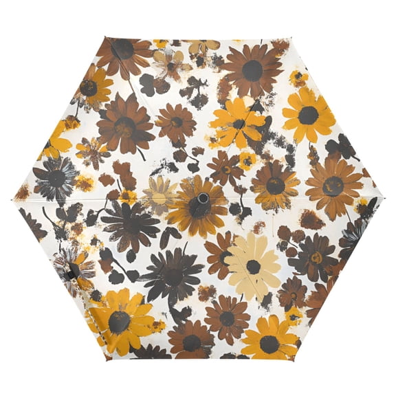 FORMRS Travel Umbrella Folding Auto Open Close Windproof Rain UV Protection, Brown Flowers