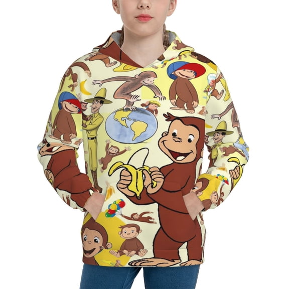 Curious George Boys Girls 3D Print Casual Pullover Hoodies Hooded Sweatshirts Tops Blouse with Pocket Age 6-16