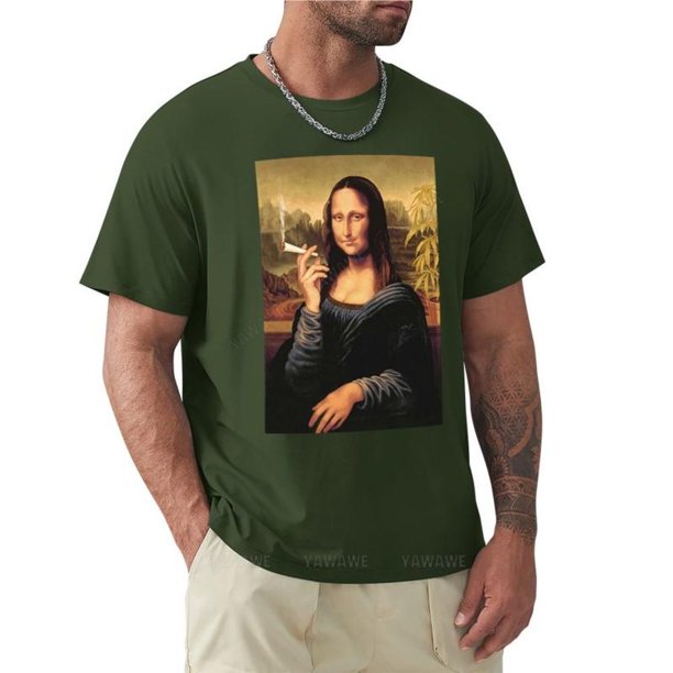 Camiseta de verano para hombre ropa de Mona Lisa Smoking a Joint blanca corta Lisa