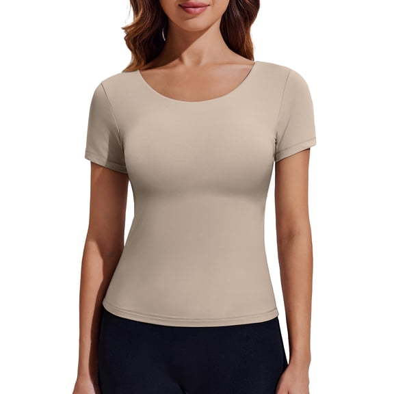 Pinspark Womens Workout Shirt Short Sleeve Basic Activewear Tops Double Lined Tennis Shirt Summer Casual