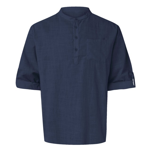 Chemise à Manches Longues pour Hommes Printemps Été Col Montant Ample avec Poche