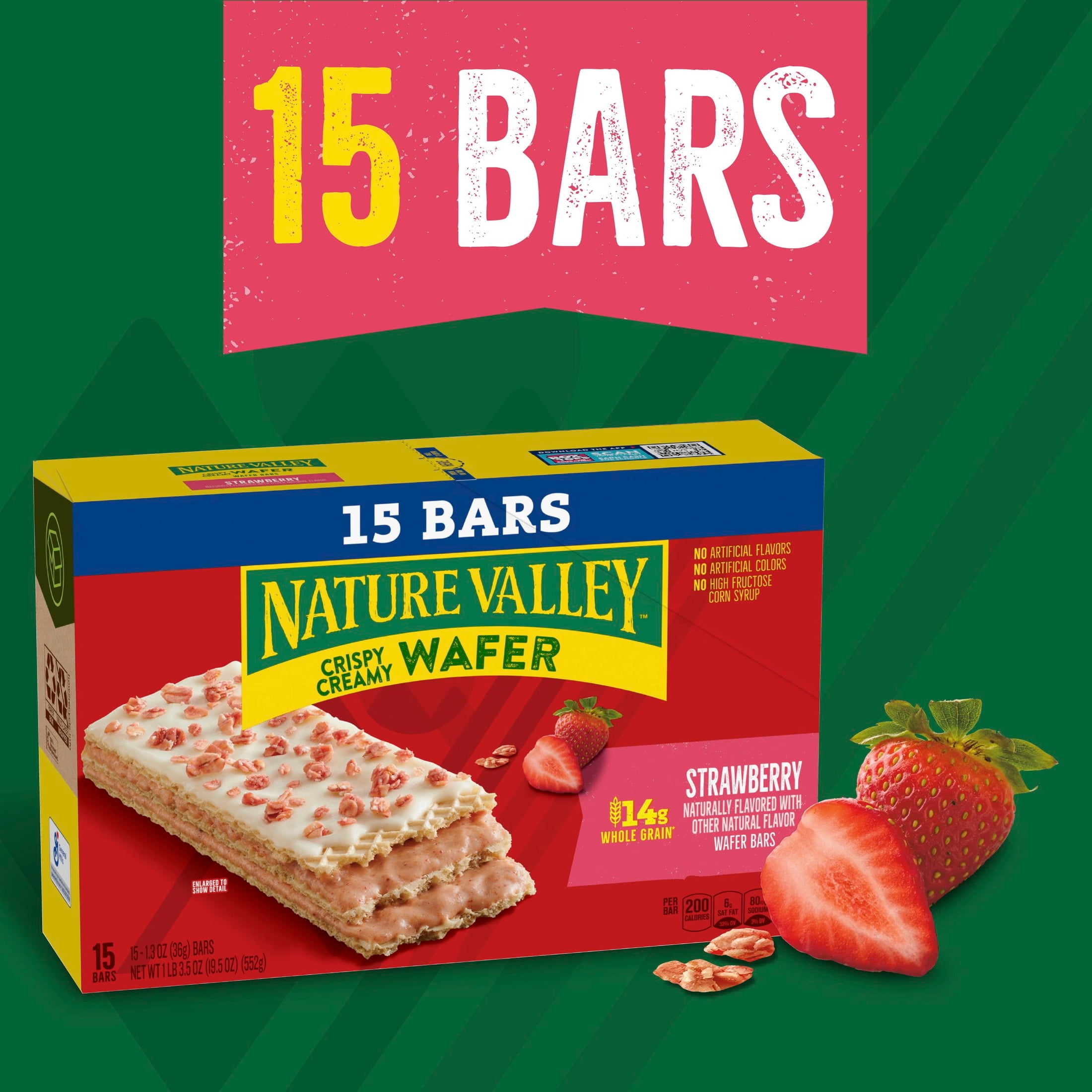 (4 pack) Nature Valley Strawberry Crispy Creamy Wafer Bars, Whole Grain, 15 Bars, 19.5 oz