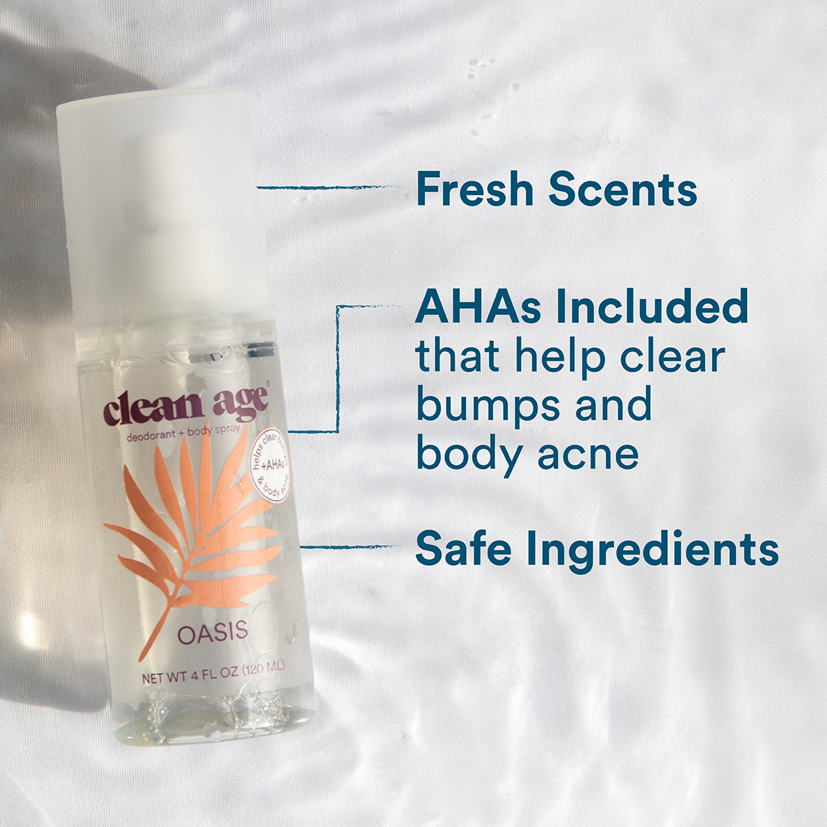 2-Pack Clean Age Aluminum-Free Deodorant & Body Spray for Whole Body (4 oz) Oasis Scent, Body Acne Spray