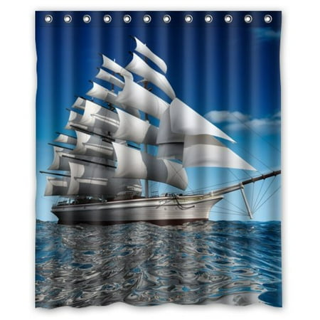 Shop Shower Curtain HelloDecor Ship Shower Curtain Polyester Fabric Bathroom Decorative Curtain Size 60x72 Inches ()