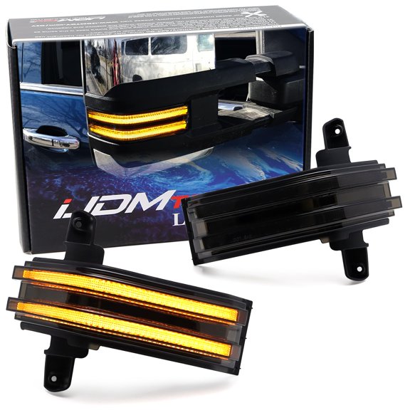 Black-Out Smoked Lens Amber LED Dynamic Sequential Blink Under Side Mirror Turn Signal Light Assembly Kit For Chevrolet 2015-19 Silverado GMC Sierra 1500 2500HD 3500HD