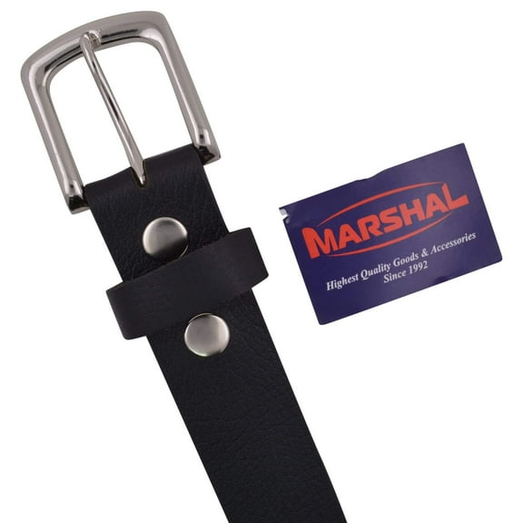 Durable Genuine Leather Mens Belt with Silver Buckle Black Brown by Marshal