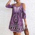 thumbnail image 4 of Vestido Alto Bajo para las Mujeres de Hombro Frío Cuello Redondo Impresión Bohemia Media Manga Mini Patinador Ropa de Playa de Verano Casual, 4 of 8