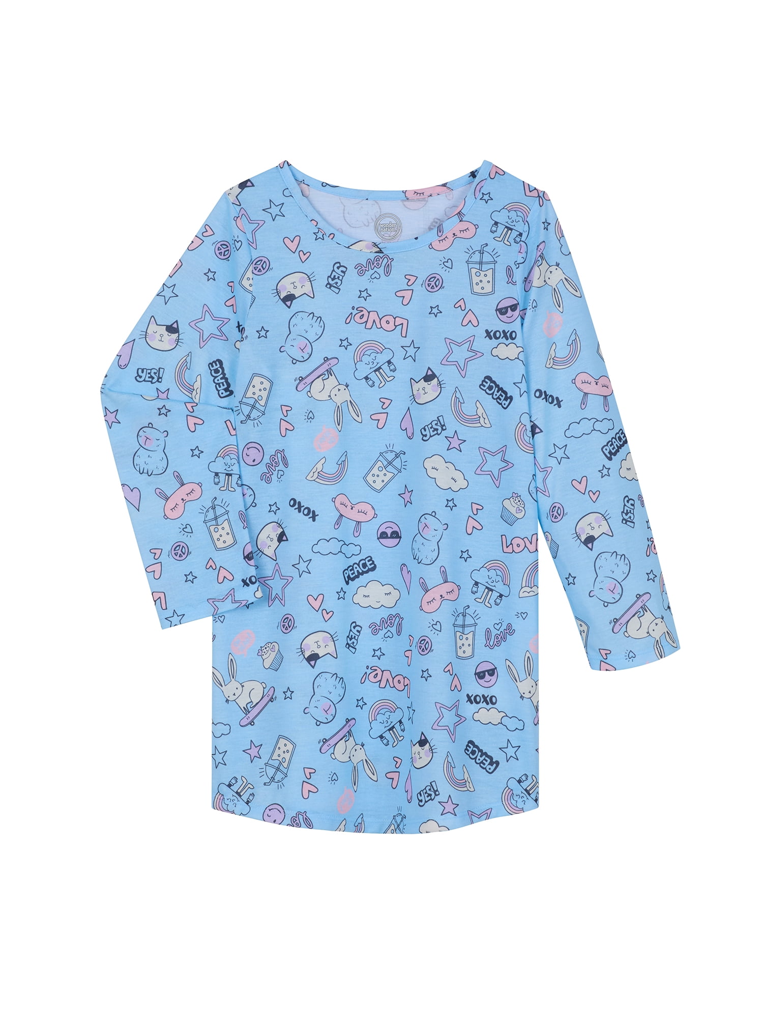 Wonder Nation Girls Sleep Gowns with Long Sleeves, 2 Pack, Sizes 4-18 & Plus