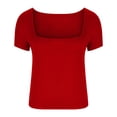 thumbnail image 4 of Yuyuzo Femmes Été Manches Courtes Tops Col Carré Carré Cou Sortir Top Slim T Shirts Basique Tee Shirt, 4 of 4