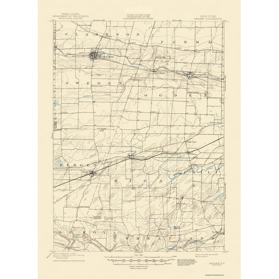 Topographical Map - Bergen New York Quad - USGS 1899 - 23 x 31.62 - Vintage Wall Art