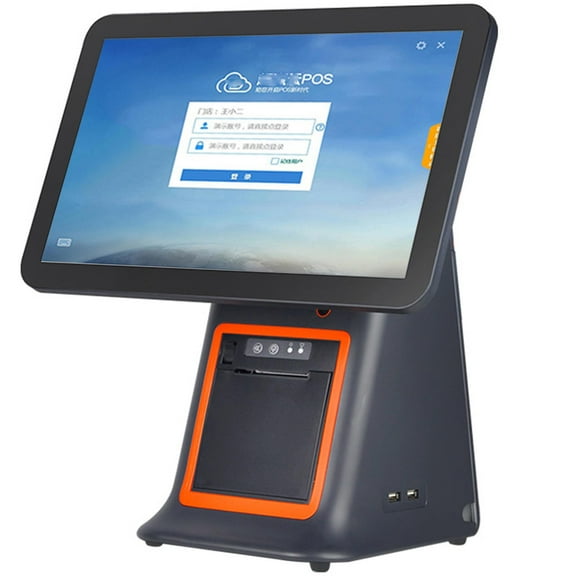 Touch Screen POS Cash Register with 15.6" HD Customer Display for Small Business Retail and Restaurant POS Terminals, Built-in 58mm Thermal Receipt Printer All-in-One Cash Register
