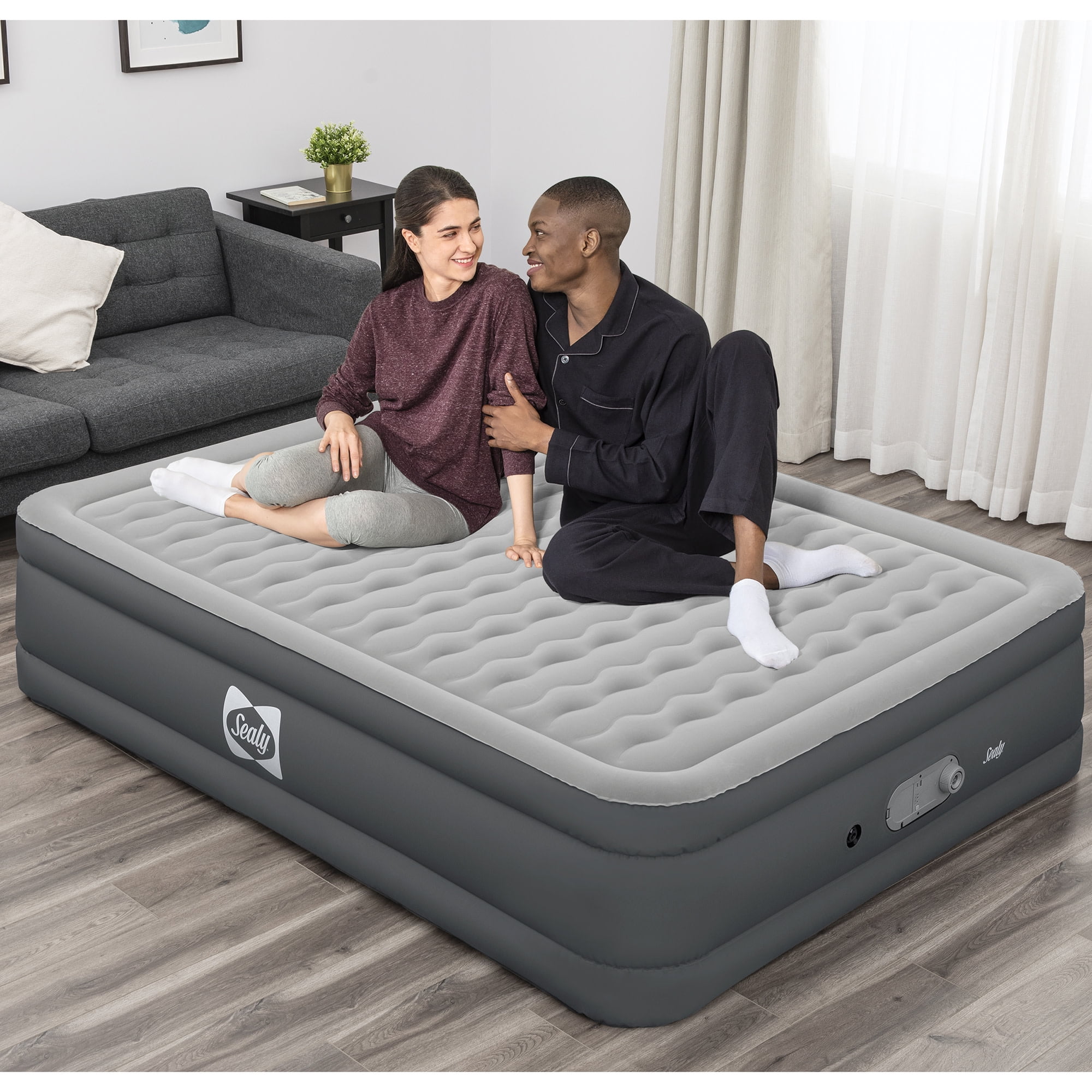 Sealy: AlwayzAire Tough Guard 18" Airbed - Queen - Built-In Dual Pump, Inflatable Matress, Wave Beam Construction, Antimicrobial Treatment, USB Charge