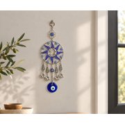 Turkish Style Blue Nazar Evil Eye with Elephants Hanging Ornament Decor-8”L