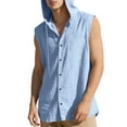 thumbnail image 5 of Handshe Men's Summer Solid Color Linen Sleeveless Button Cardigan Hooded Shirt, Casual & Fashionable for Outdoor, 5 of 9