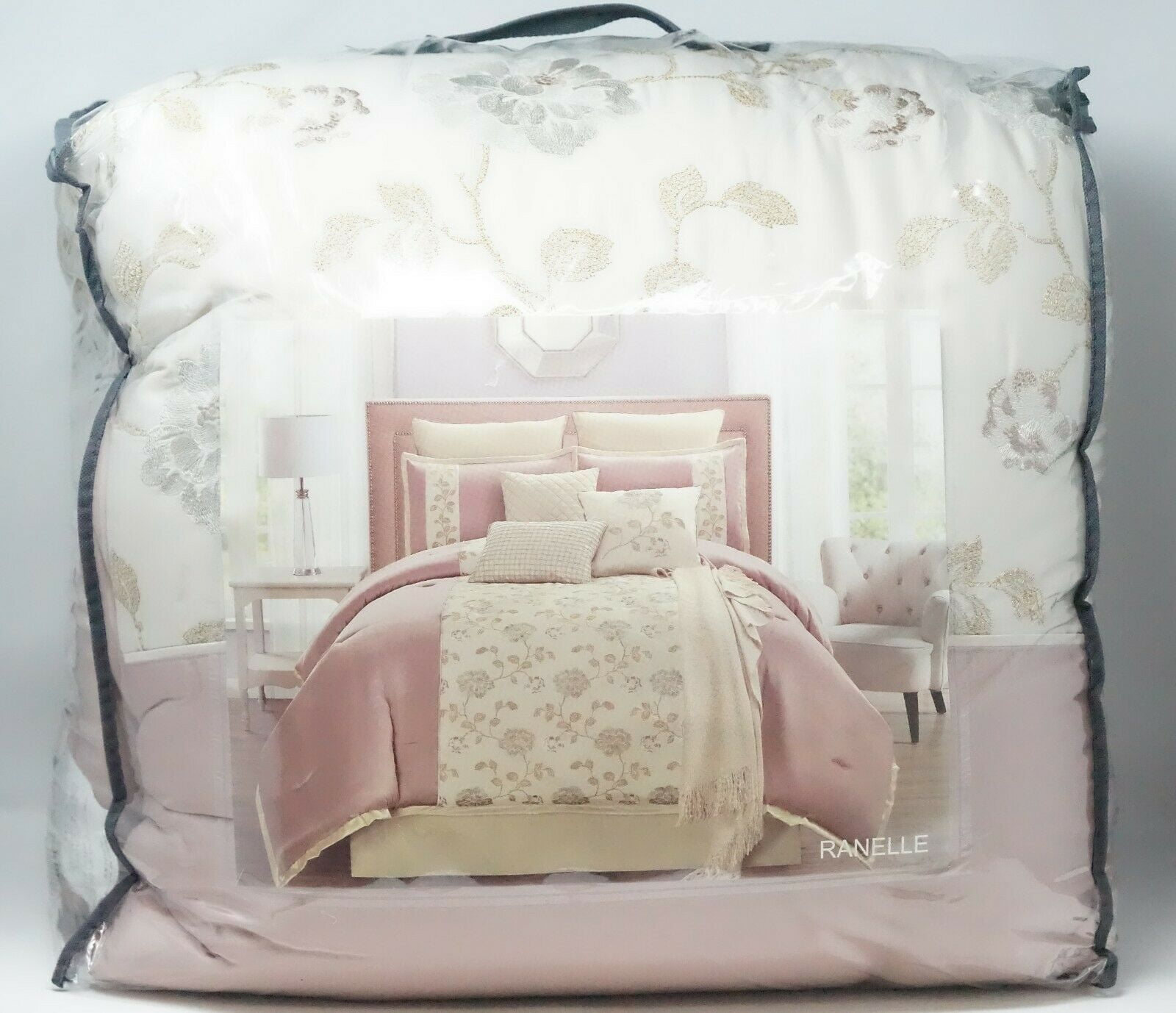 Embroidered Floral Comforter Set FULL Blush Hallmart Collectibles Ranelle 10-Pc 