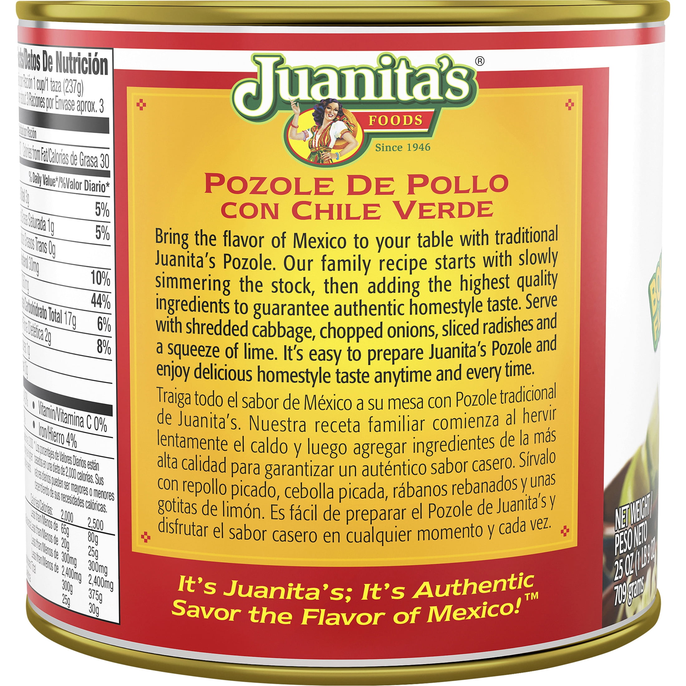 (2 pack) Juanita’s Foods Ready to Serve Chicken Pozole with Green Chile Soup, 25 oz Can