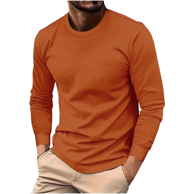 FAIWAD Mens Long Sleeve Tops Round Neck Basic Pullover Tops Classic Solid Color Lightweight Blouse Tops