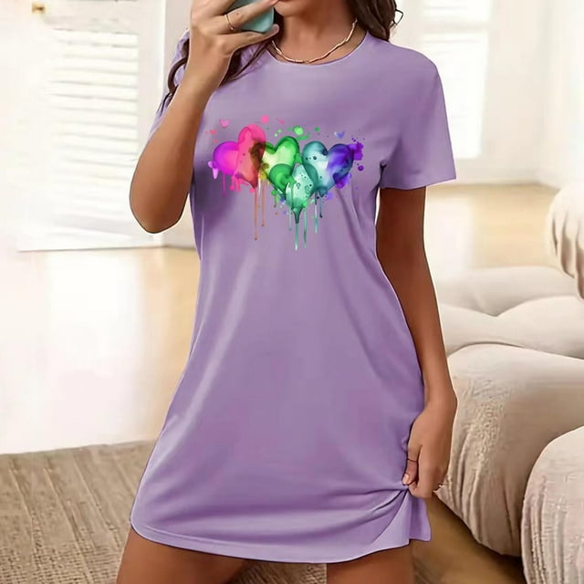 tumgatte Chemise de Nuit Courte Surdimensionnée pour Femmes Mode Imprimé Poitrine Manches Courtes Robe de Nuit Offres de la Semaine Wal&mart Offres Saint-Valentin