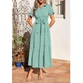 thumbnail image 5 of PRETTYGARDEN Women's Summer Maxi Button Up Shirt Dress Short Sleeve Striped A Line Long Flowy Elegant Spring Dresses, 5 of 10