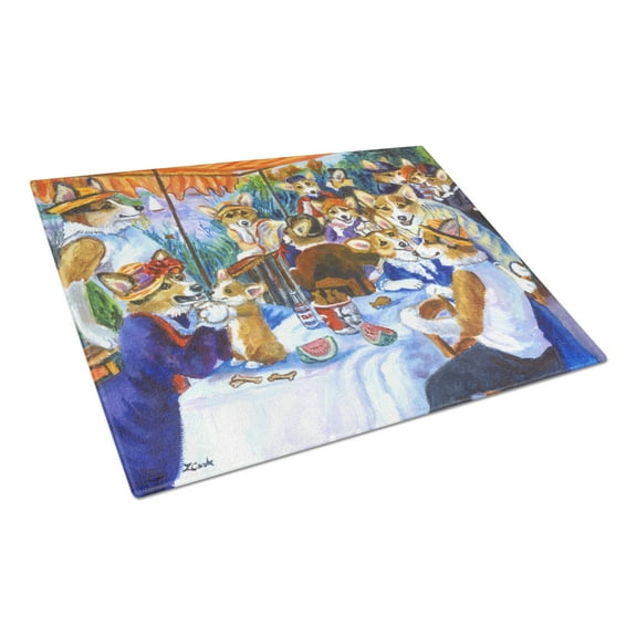 Caroline's Treasures Corgi Boating Party Glass Cutting Board Large