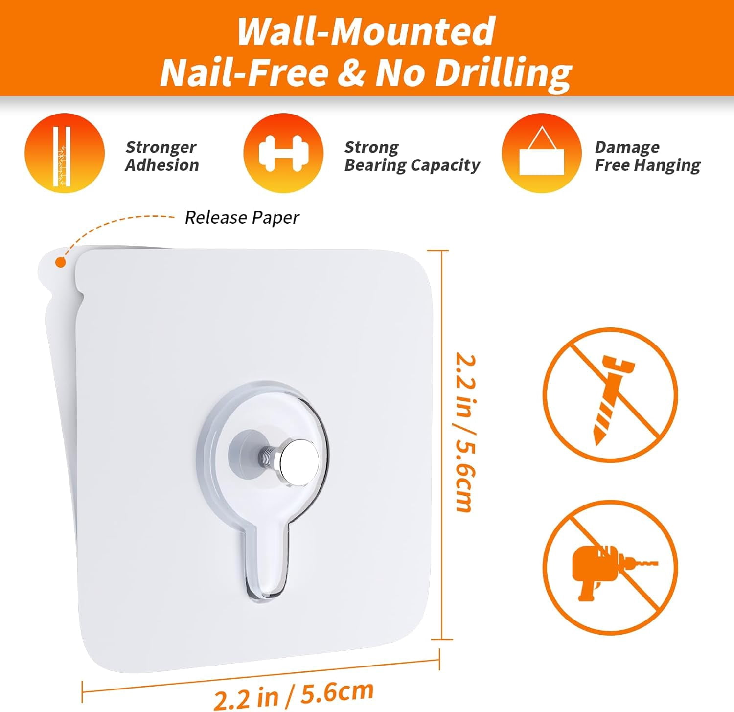 Picture Hangers Without Nails, Adhesive Wall Hooks for Kitchen, Bathroom, Home and Office