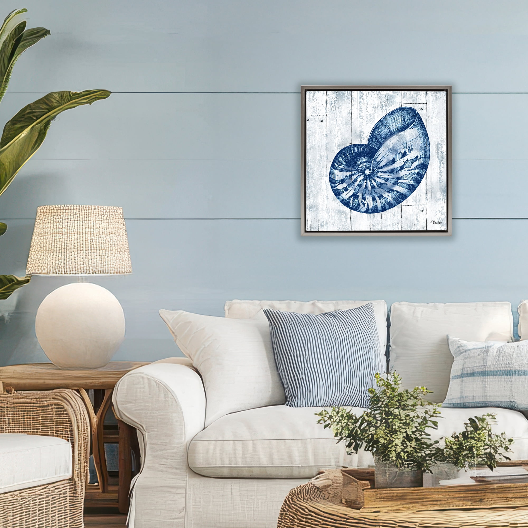 Stupell Industries Coastal Timberland Nautilus Gray Framed Floater Canvas Wall Art, design by Paul Brent