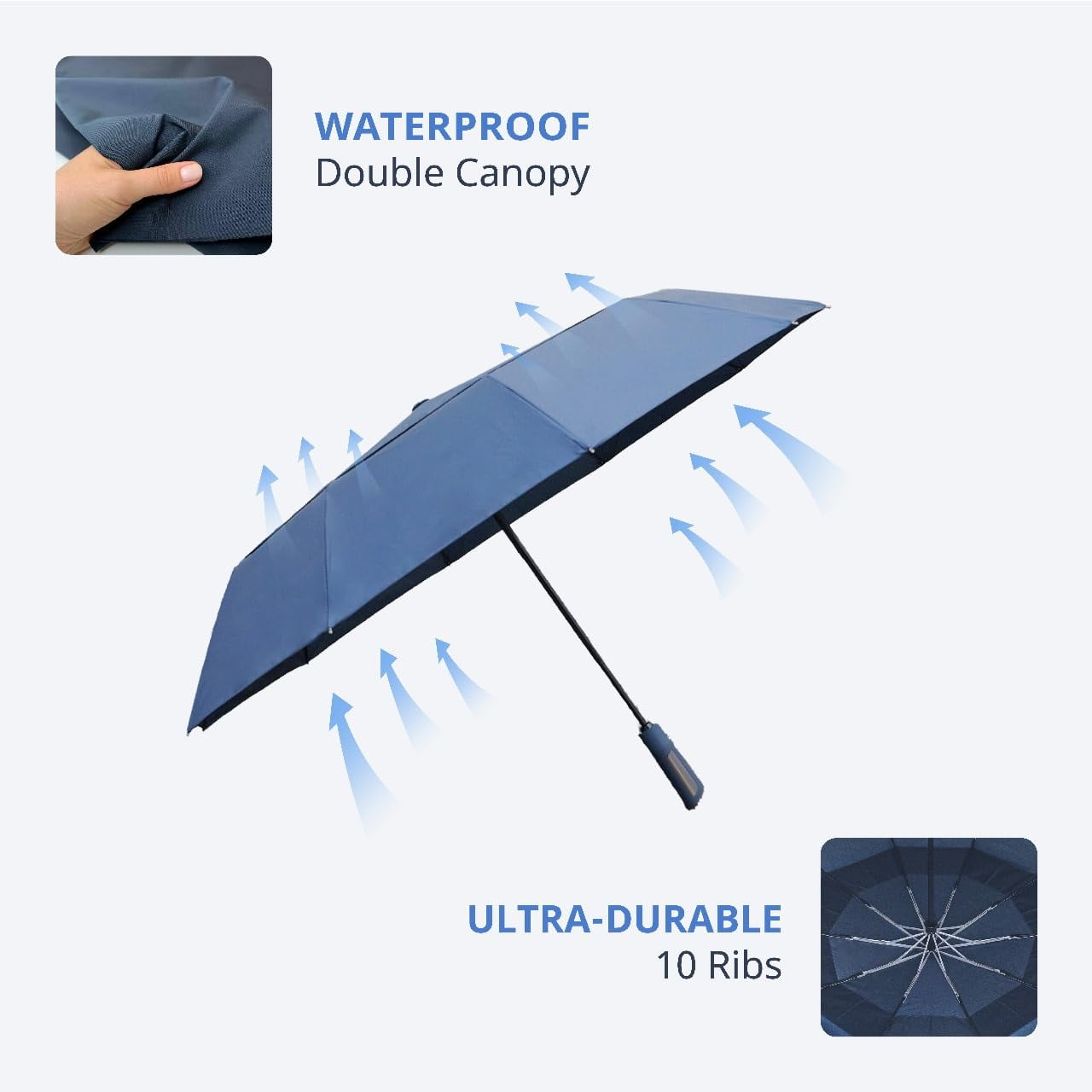 DryDay 47” Premium Umbrellas for Rain, Large Windproof Double Canopy Umbrella, 10 Aluminum Ribs, Sturdy Frame, Auto Open Close Unique Handle, Windproof & Waterproof Umbrella for Women & Men, DarkGray