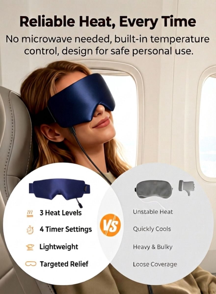 FACEMOON Silk Heated Light-Blocking Sleep Eye Mask for Dry Eyes, Blepharitis, Insomnia, Blue