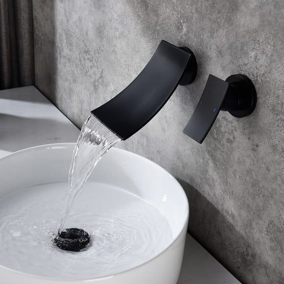 Robinet Mural Noir Mat pour Lavabo de Salle de Bain 2 Trous, Robinet d'Évier de Lavabo de Toilette de Luxe Moderne