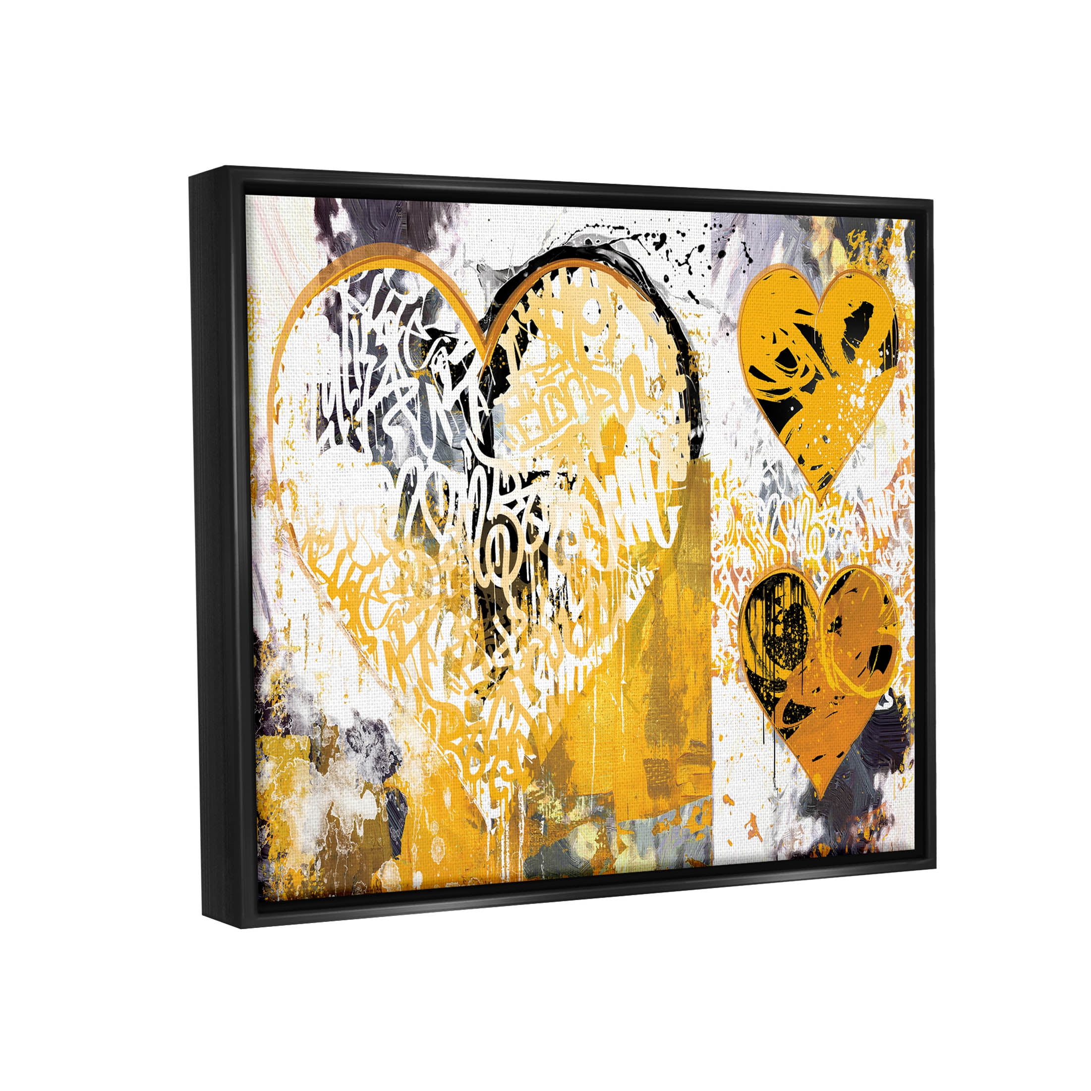 Stupell Industries Urban Paint Drip Graffiti Heart Shape Graphic Art Jet Black Floating Framed Canvas Print Wall Art, Design by Porter Hastings